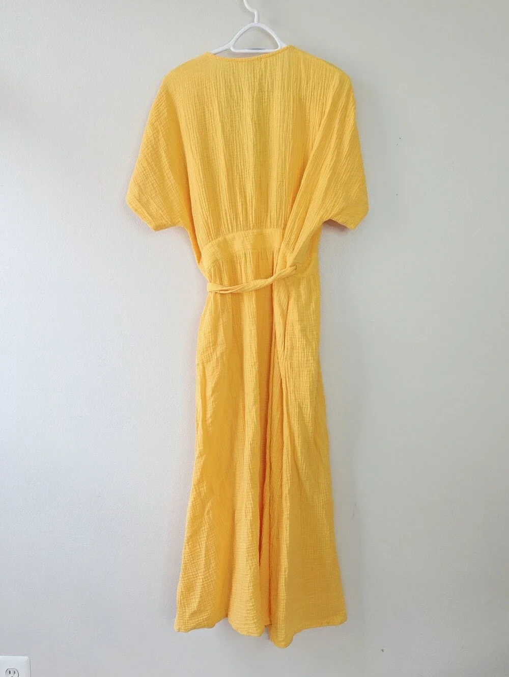 Marine Layer Valencia Wrap Midi Dress Marigold golden yellow cotton gauze Large